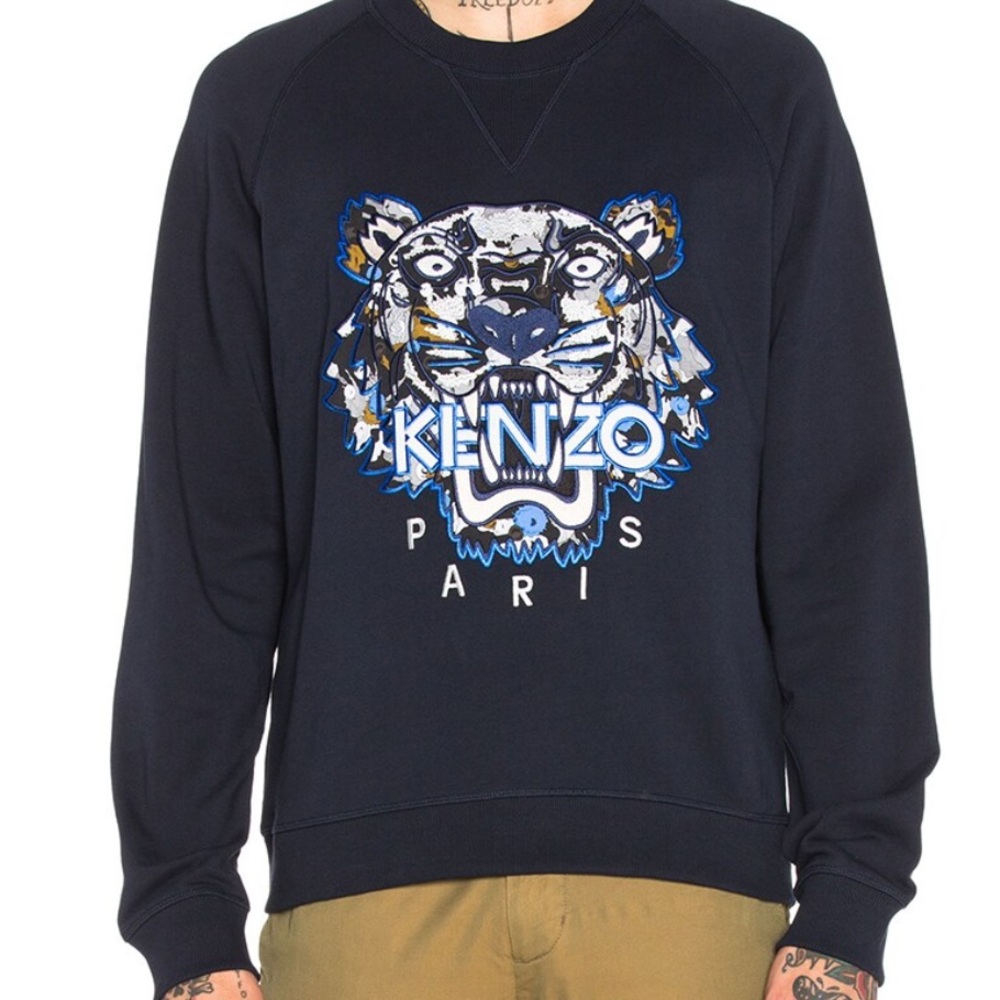 Kenzo Men's Navy Sweater with Tiger Graphic